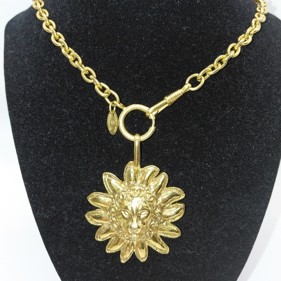 CHANEL Jewelry - Chanel Vintage Gold Plated Leo Lion Sun CC Medallion Pendant Necklace